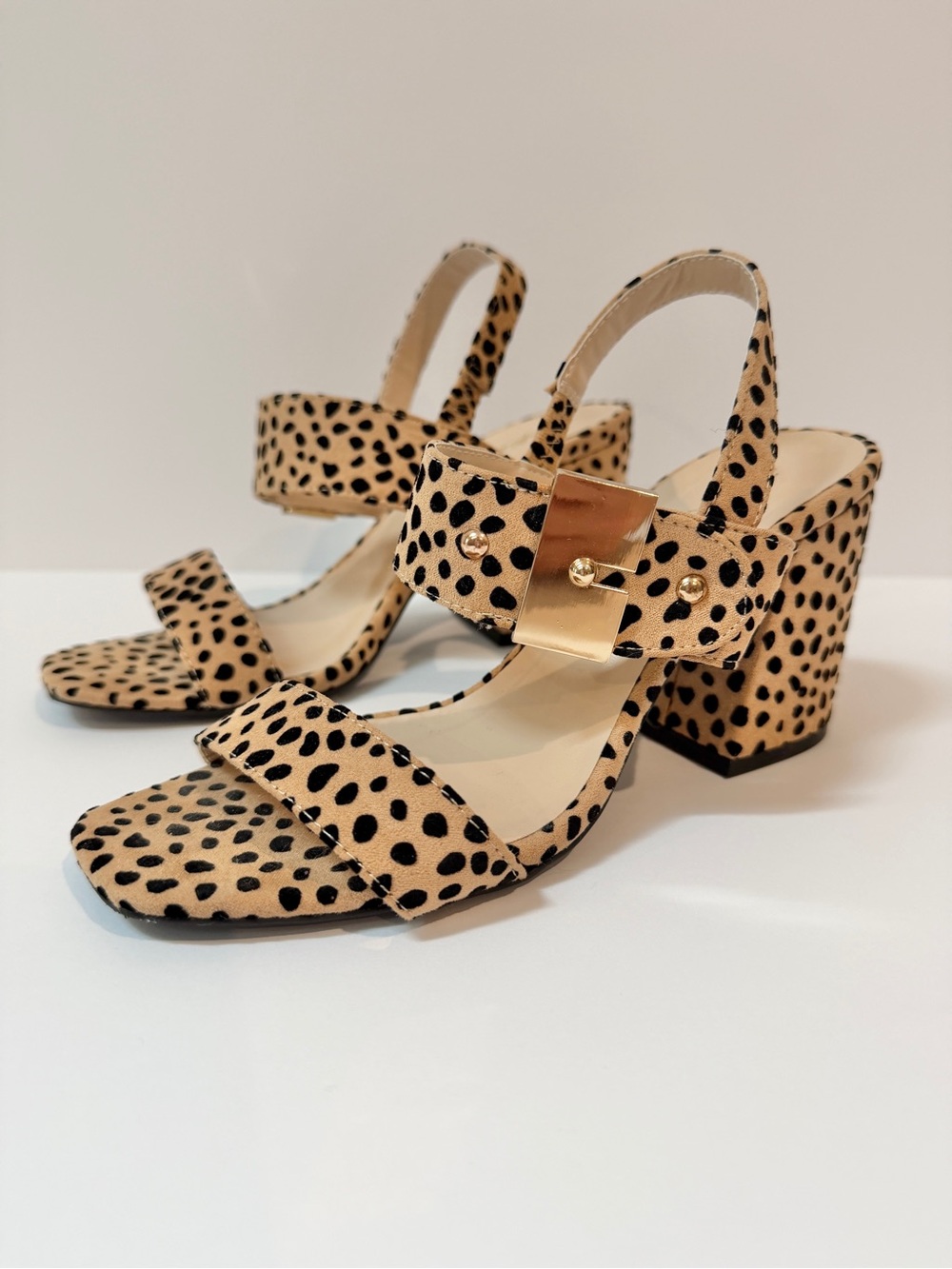 Tan & Black Leopard Print Suede Block Heels - Picture 6 of 16